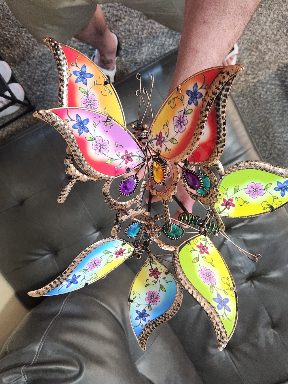 4 Beautiful Colorful Floral Metal Butterfly Garden/Flower Bed Decor 28 Inches